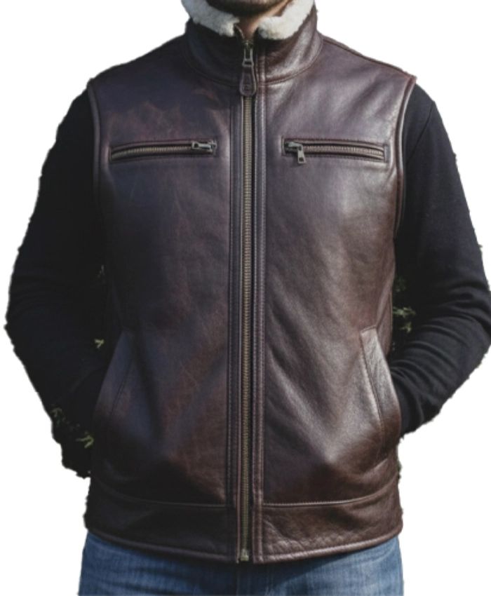 Mens Chest Pockets Leather Vest