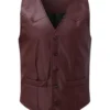Mens Club Style Classic Maroon Leather Vest
