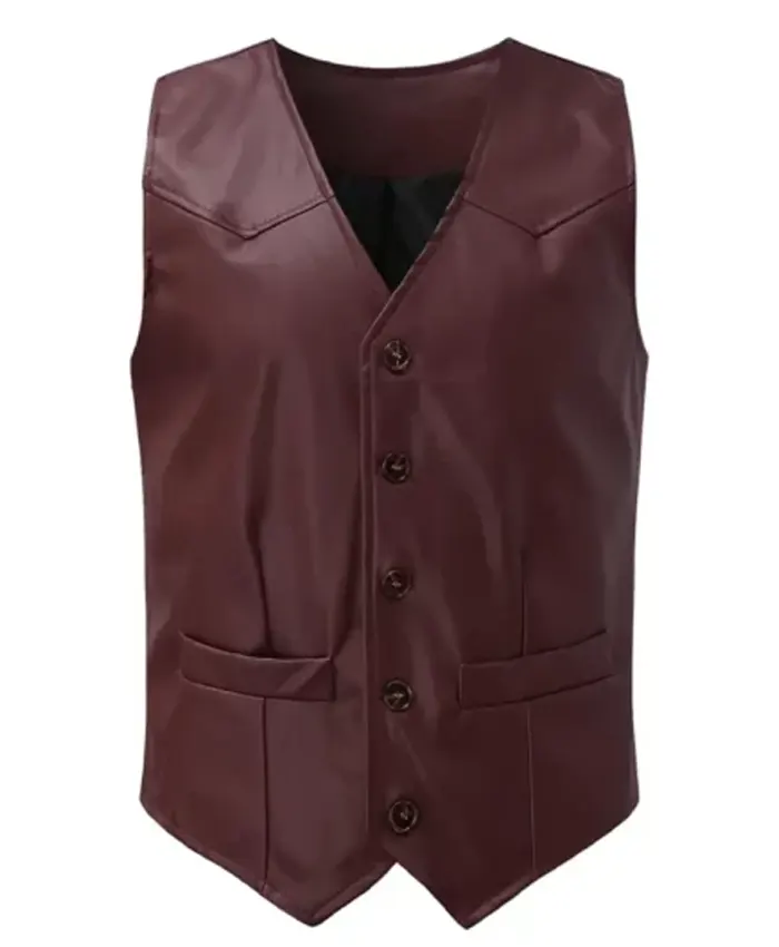 Mens Club Style Classic Maroon Leather Vest