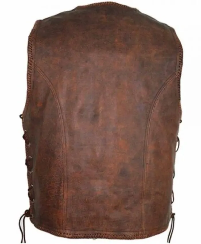Mens Cowhide Biker Leather Brown Vest