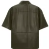 Mens Dark Green Half Sleeves Leather Shirt