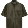 Mens Dark Green Leather Half Sleeves Shirt