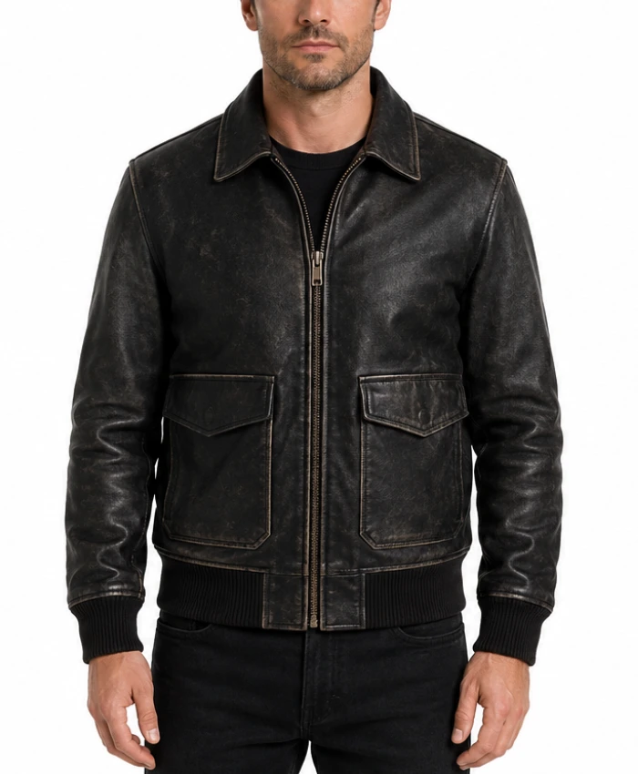 Distressed A2 Bomber Leather Jacket for Mens