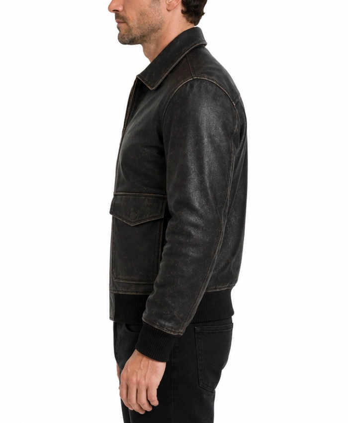 A2 Mens Distressed Bomber Leather Jacket