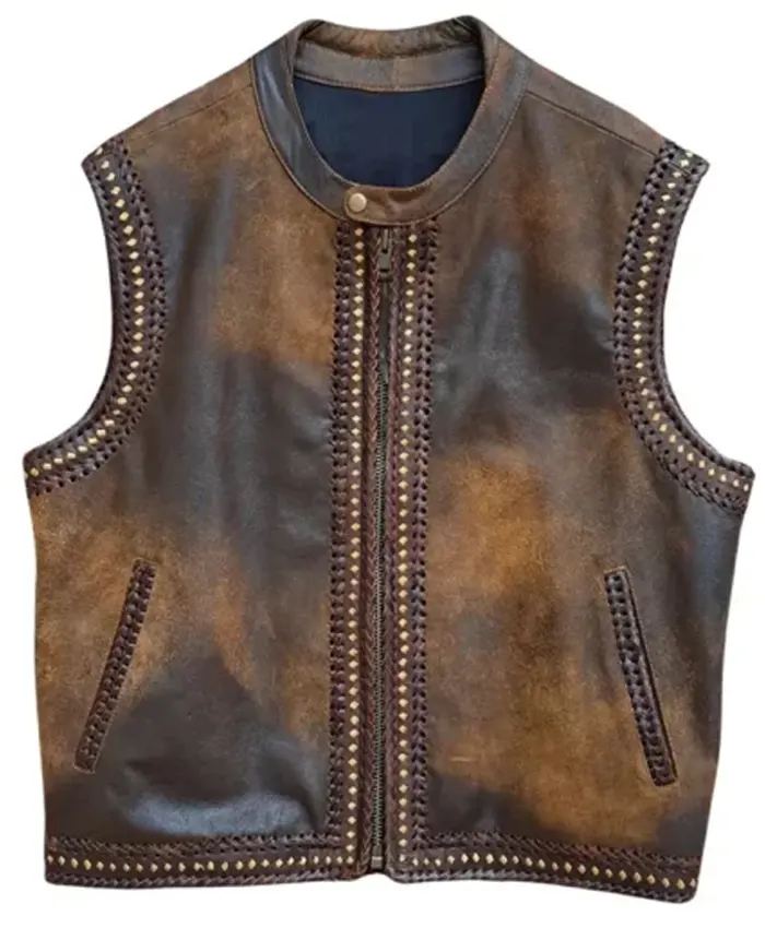 Mens Distressed Brown Leather Vest