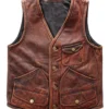 Mens Distressed Leather Brown Biker Vest