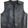 Mens Embossed Biker Black Leather Vest