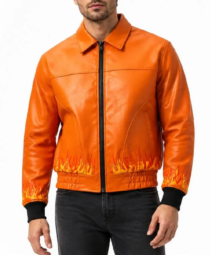 Mens Flame Skull Leather Jacket