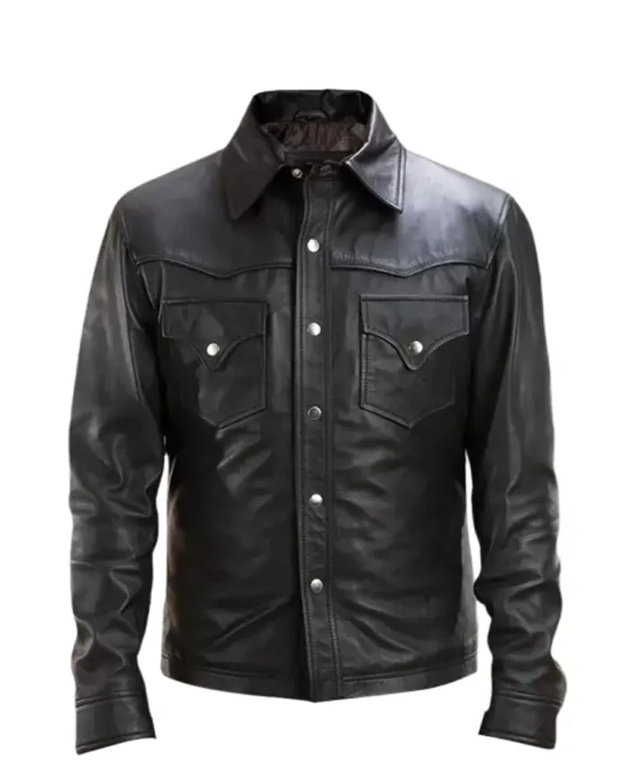 Mens Genuine Black Leather Shirt