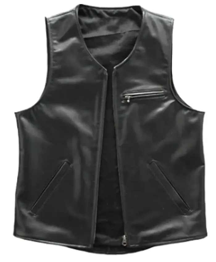 Mens Genuine Black Sheepskin Leather Vest