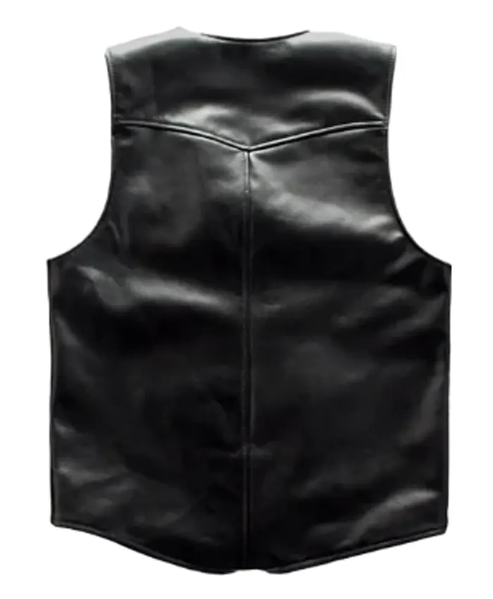 Mens Genuine Sheepskin Leather Black Vest