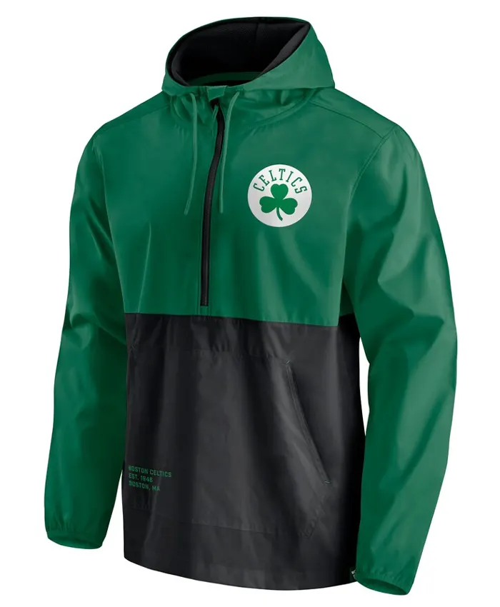 Mens Green Black Boston Celtics Windbreaker Hoodie Jacket