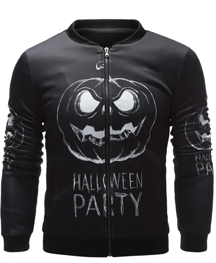 Men's Halloween Black Cotton Bomber Jacket