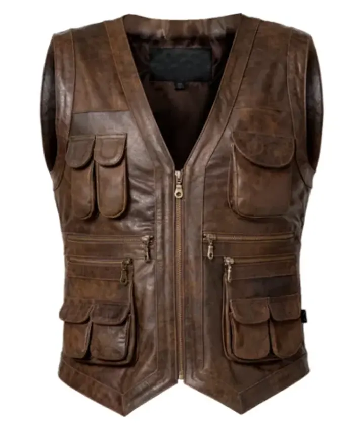 Mens Hunting Vintage Brown Leather Vest