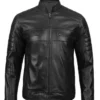 Mens Lambskin Leather Black Cafe Racer Jacket