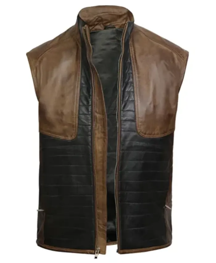 Mens Leather Brown And Black Vest