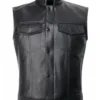 Mens Motorcycle Biker Black Leather Vest