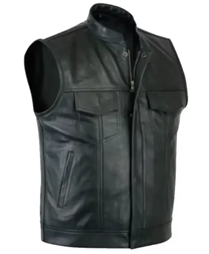 Mens Motorcycle Black Biker Leather Vest
