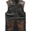 Mens Motorcycle Black Distressed Leather Vest