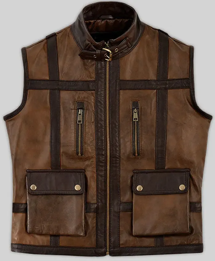 Mens Motorcycle Chocolate Brown Leather Vest