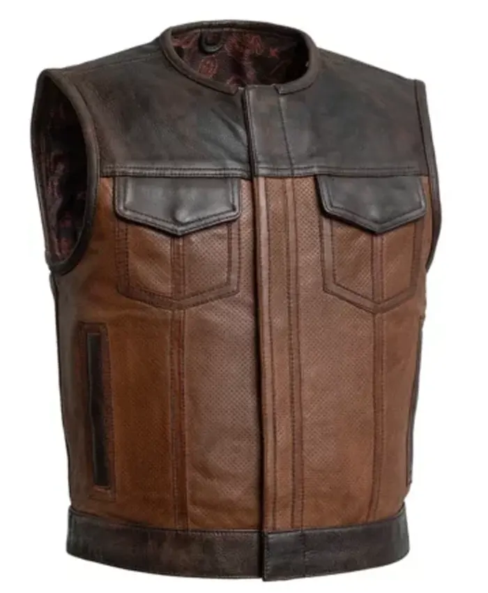 Mens Motorcycle Dark Brown Leather Vest 1