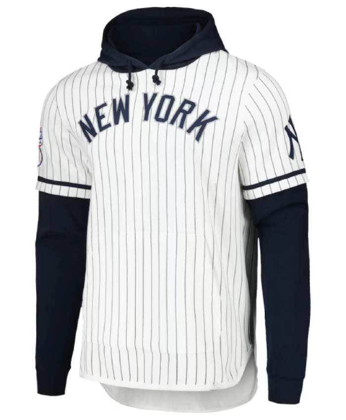Mens New York Yankees 47 White Pinstripe Double Header Pullover Hoodie