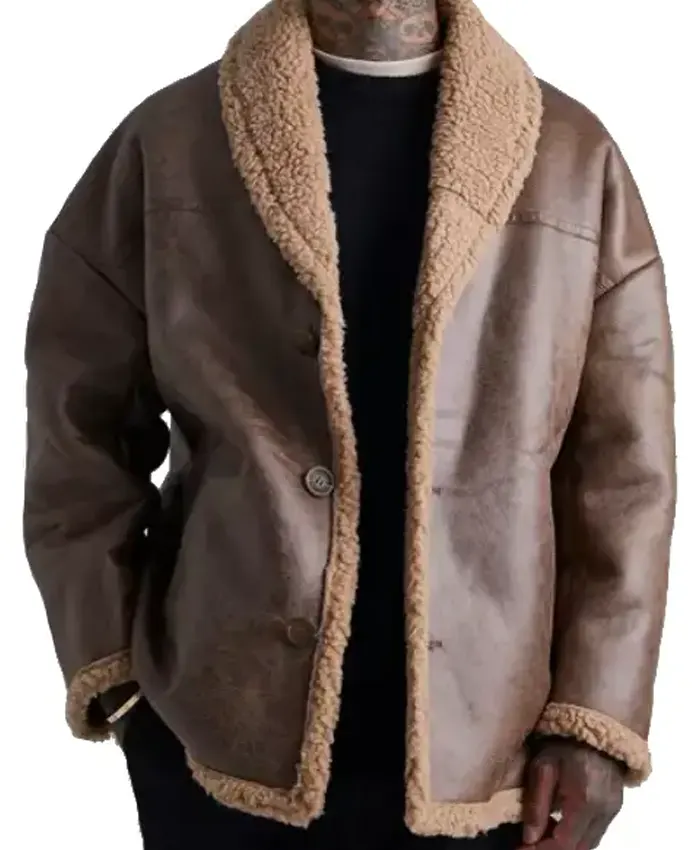 Men's Oversized Brown Leather Shearling Jacket