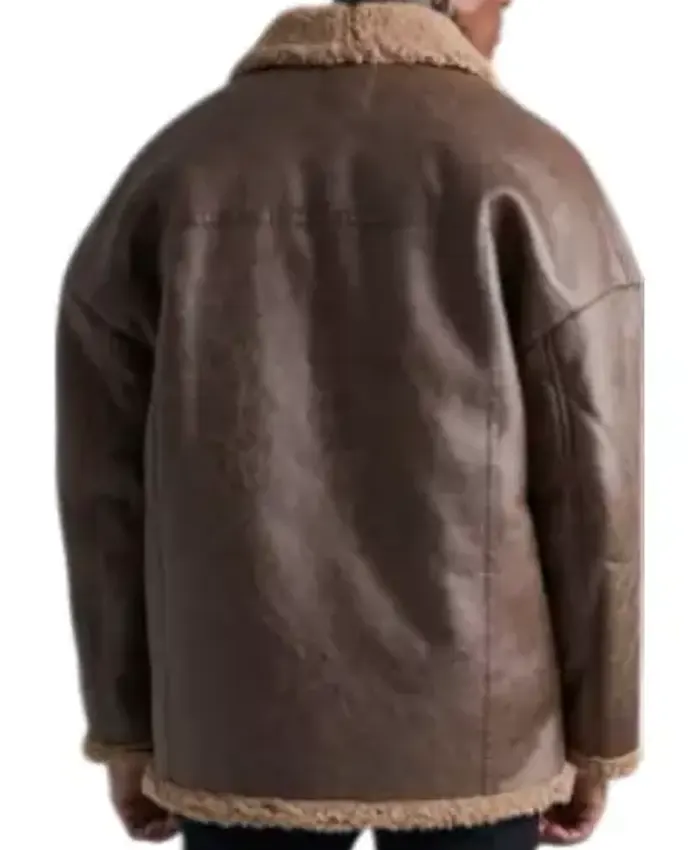 Alternative view of Men's Oversized Brown Leather Shearling Jacket