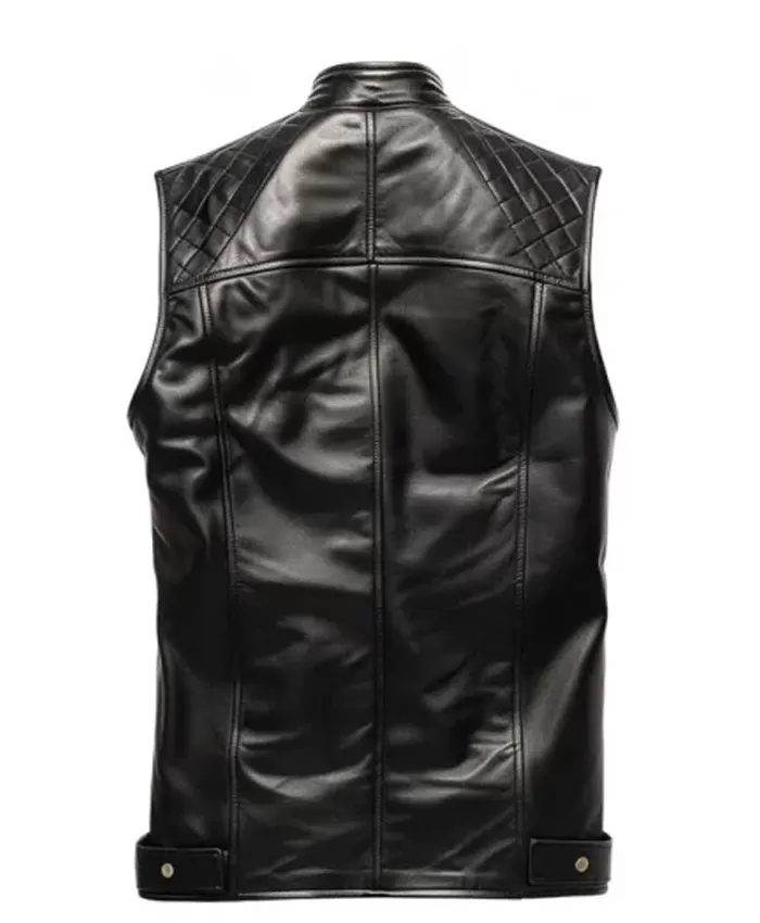 Mens Quilted Style Black Leather Vest