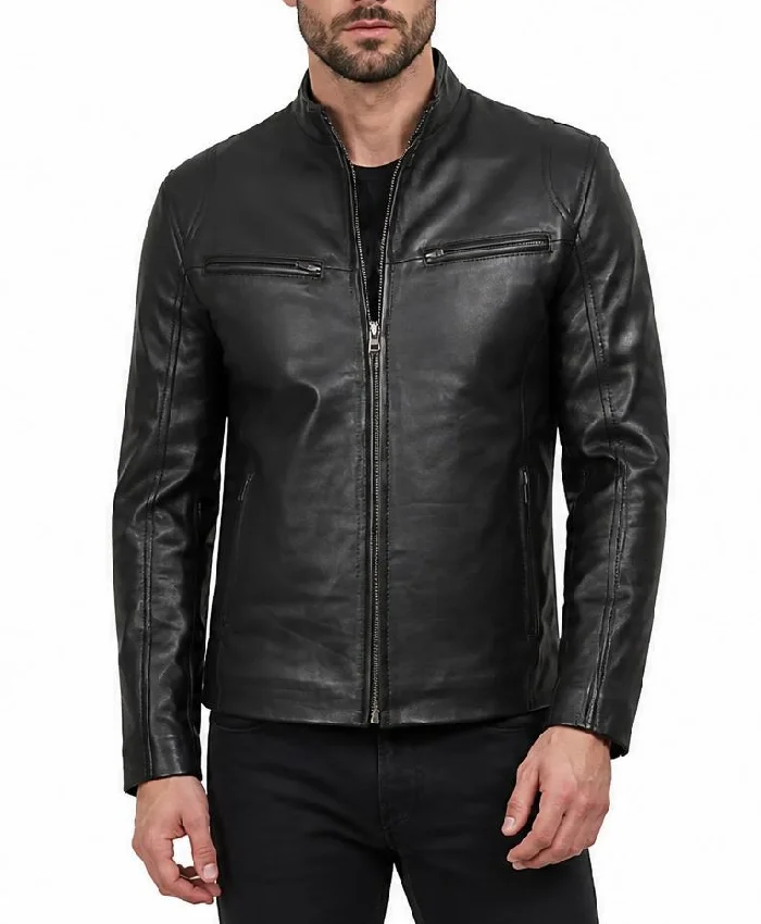 Mens Real Leather Black Biker Style Jacket