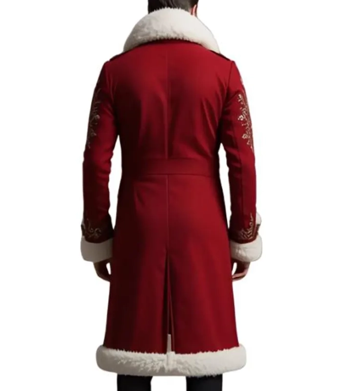 Mens Red Christmas 2025 Golden Embroidery Shearling Coat