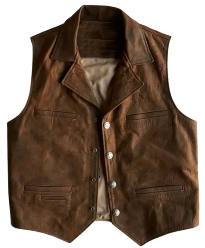 Mens Retro Cowboy Brown Leather Vest
