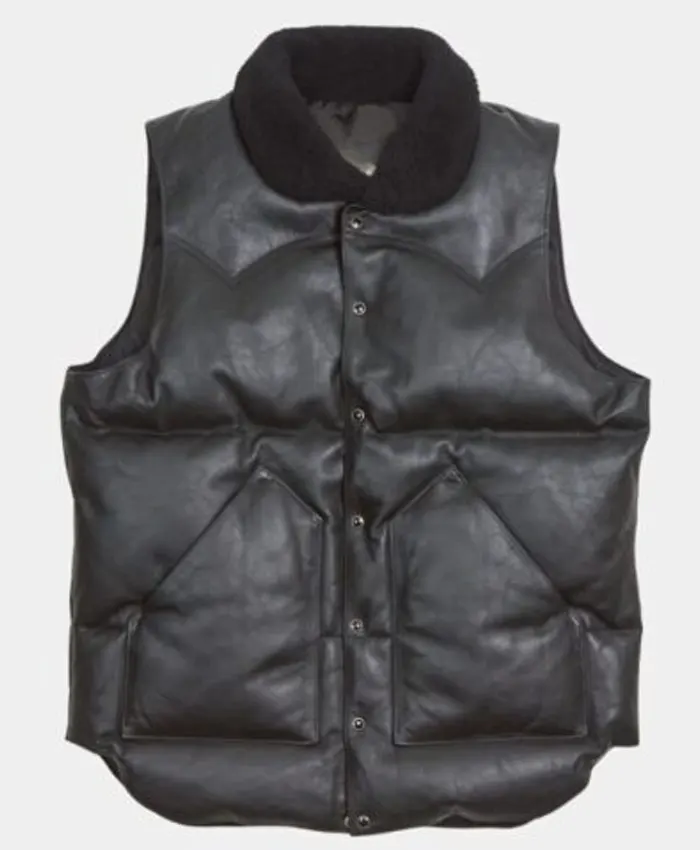 Mens Sherpuff Black Puffer Leather Vest