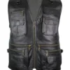 Mens V Neck Hunting Black Leather Vest