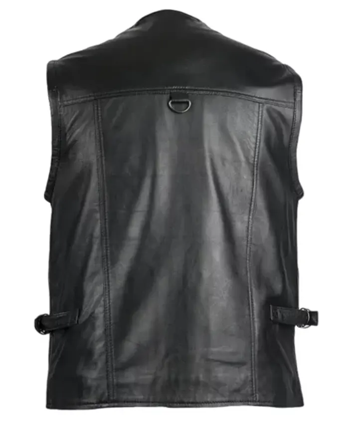 Mens V Neck Hunting Leather Black Vest