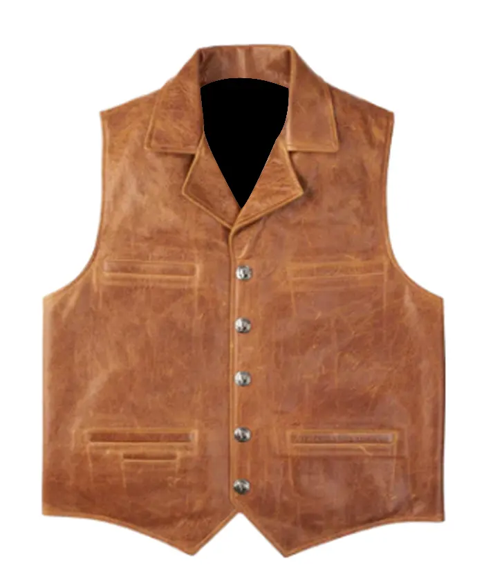 Mens Western Cowboy Brown Leather Vest