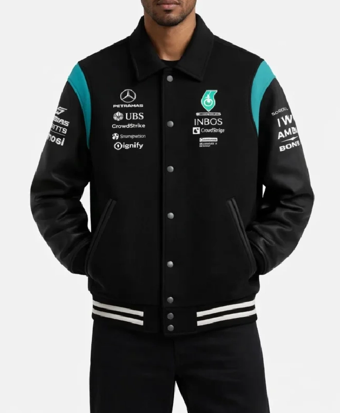 Mercedes AMG Petronas Black And Teal Varsity Jacket