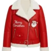 Merry Christmas Red Shearling Santa Claus Leather Jacket