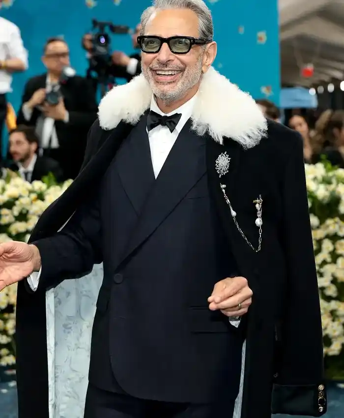 Met Gala 2025 Jeff Goldblum Fur Black Trench Coat