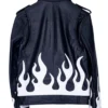 Meteor Flames Black Leather Biker Jacket