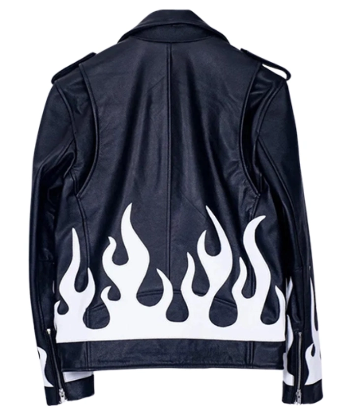 Meteor Flames Black Leather Biker Jacket