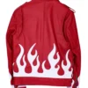 Meteor Flames Red Leather Biker Jacket