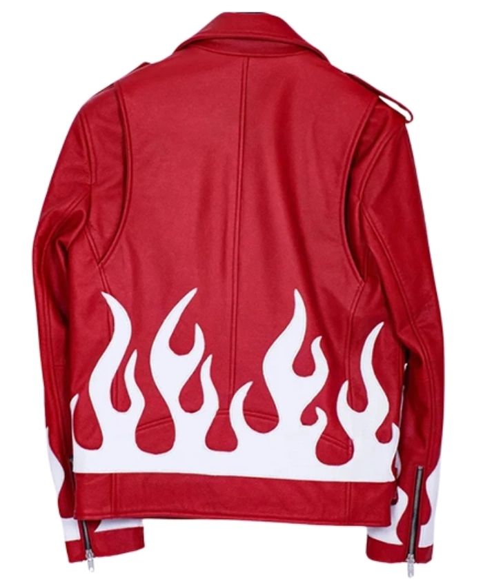 Meteor Flames Red Leather Biker Jacket