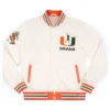 Miami Hurricanes Football Full Snap White Bomber Varsity Jacket
