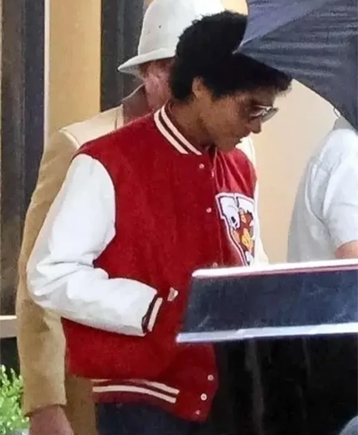Michael 2025 Jaafar Jackson Red And White Varsity Jacket