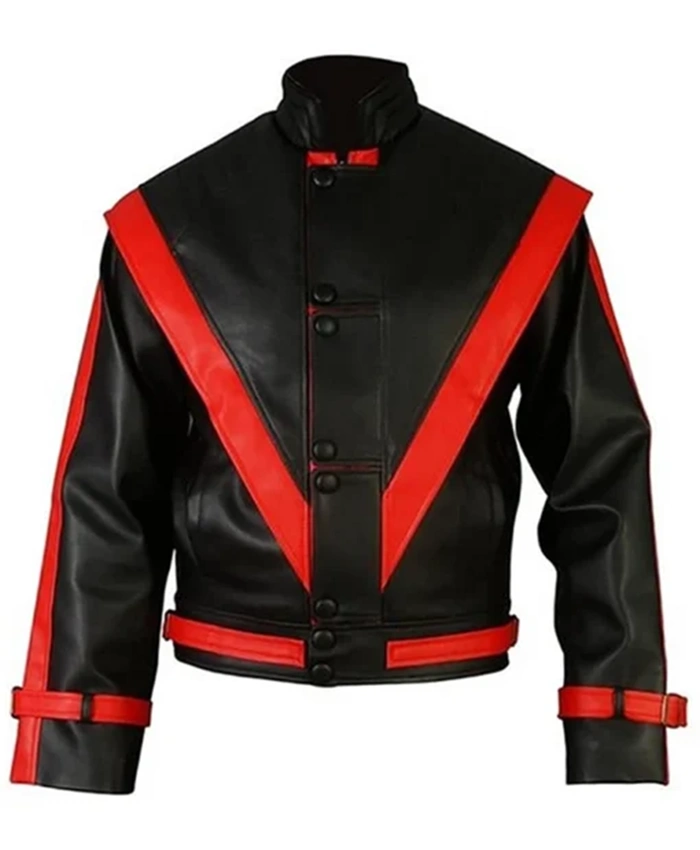 Michael Jackson Thriller Red Stripe Black Leather Jacket