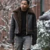 Michael Rainey Jr Power Book II Ghost Season 02 Tariq St Patrick Brown B3 Bomber Shearling Fur Leather Jacket