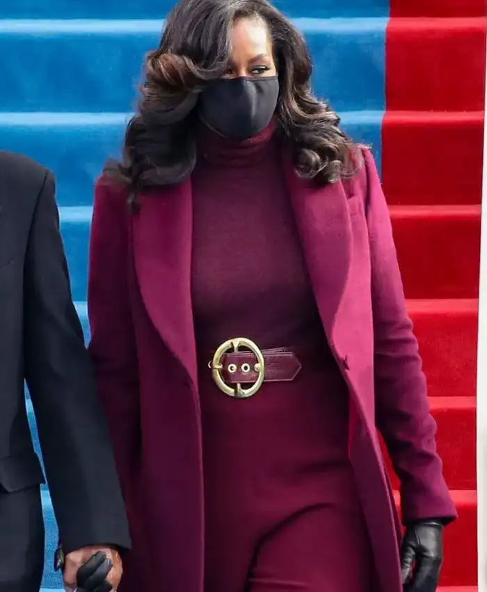 Michelle Obama Inauguration Sergio Hudson Maroon Wool Trench Coat