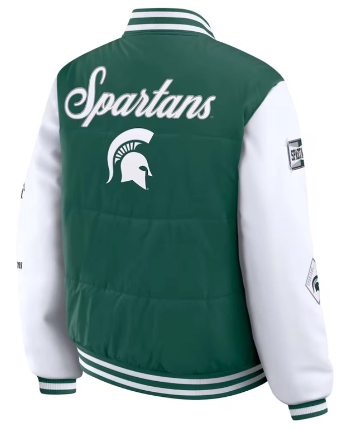 Michigan State Green And White Varsity Puffer Jacket