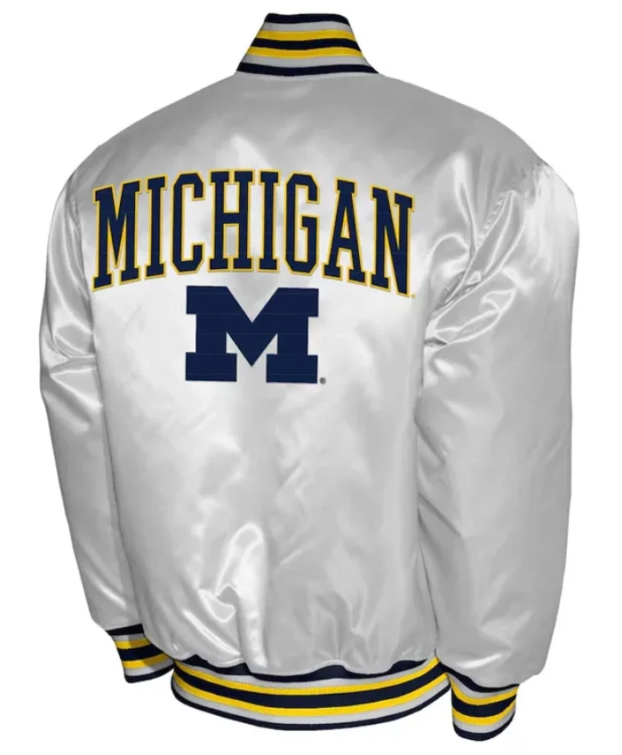Michigan Wolverines Club White Satin Jacket